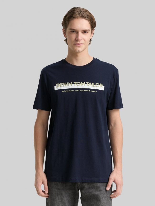 Tom Tailor T-Shirt mit Logo-Print - Sky Captain Blue Tom Tailor T-Shirt mit Logo-Print - Sky Captain Blue