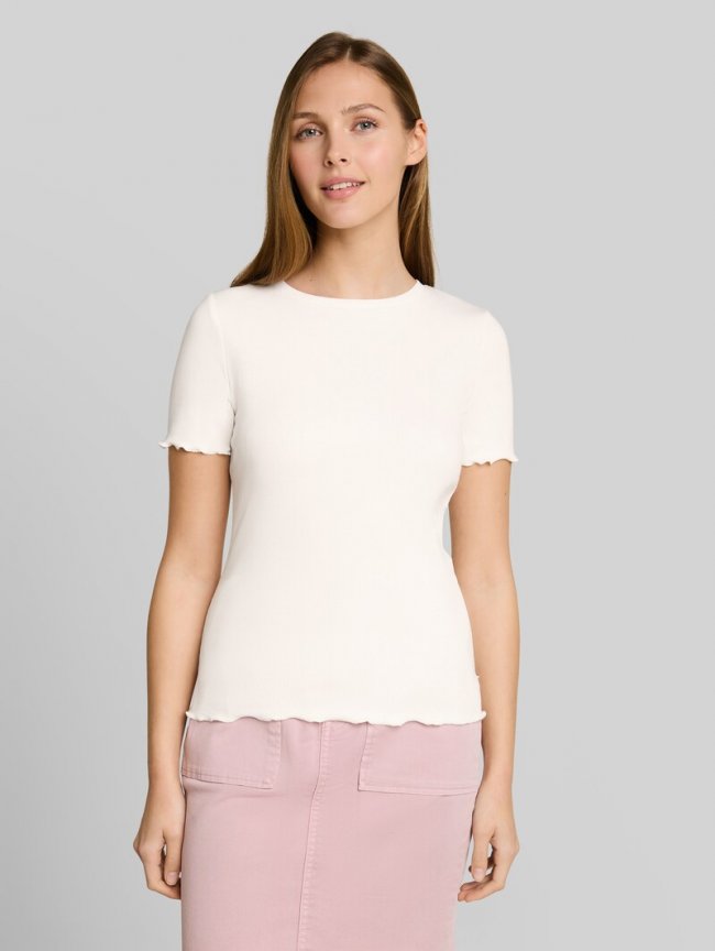 Tom Tailor Slim Fit T-Shirt mit Rippstruktur - Off White Tom Tailor Slim Fit T-Shirt mit Rippstruktur - Off White