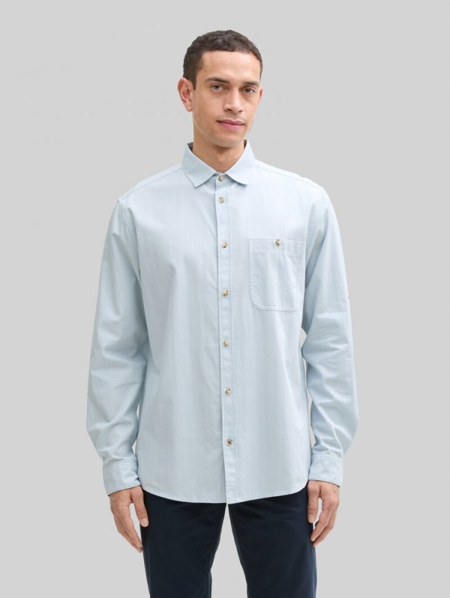 Tom Tailor Regular Fit Hemd mit verstellbarer Ärmellänge - Light Blue Straight Structure Tom Tailor Regular Fit Hemd mit verstellbarer Ärmellänge - Light Blue Straight Structure