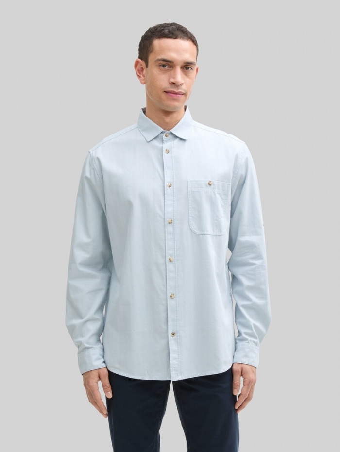 Tom Tailor Regular Fit Hemd mit verstellbarer Ärmellänge - Light Blue Straight Structure Tom Tailor Regular Fit Hemd mit verstellbarer Ärmellänge - Light Blue Straight Structure