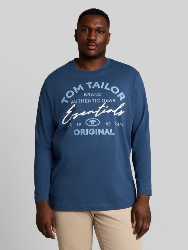 Tom Tailor Plus Size - Langarmshirt mit Logo-Print - Dark Duck Blue Tom Tailor Plus Size - Langarmshirt mit Logo-Print - Dark Duck Blue