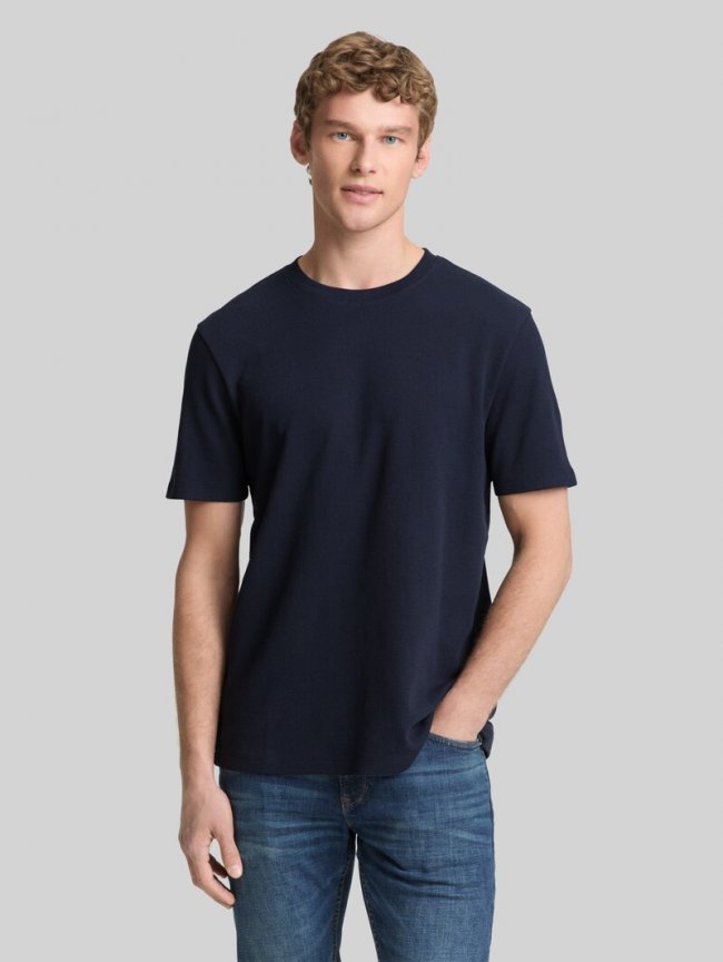 Tom Tailor T-Shirt mit Waffelstruktur - Sky Captain Blue Tom Tailor T-Shirt mit Waffelstruktur - Sky Captain Blue