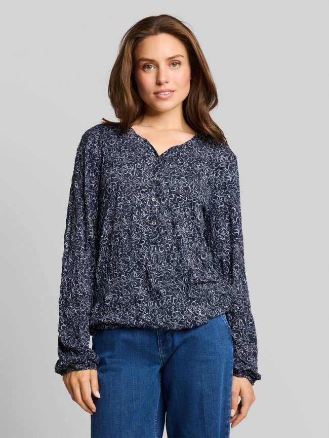 Tom Tailor Crinkle Langarmshirt mit Blumenmuster - Navy White Flower Print Tom Tailor Crinkle Langarmshirt mit Blumenmuster - Navy White Flower Print