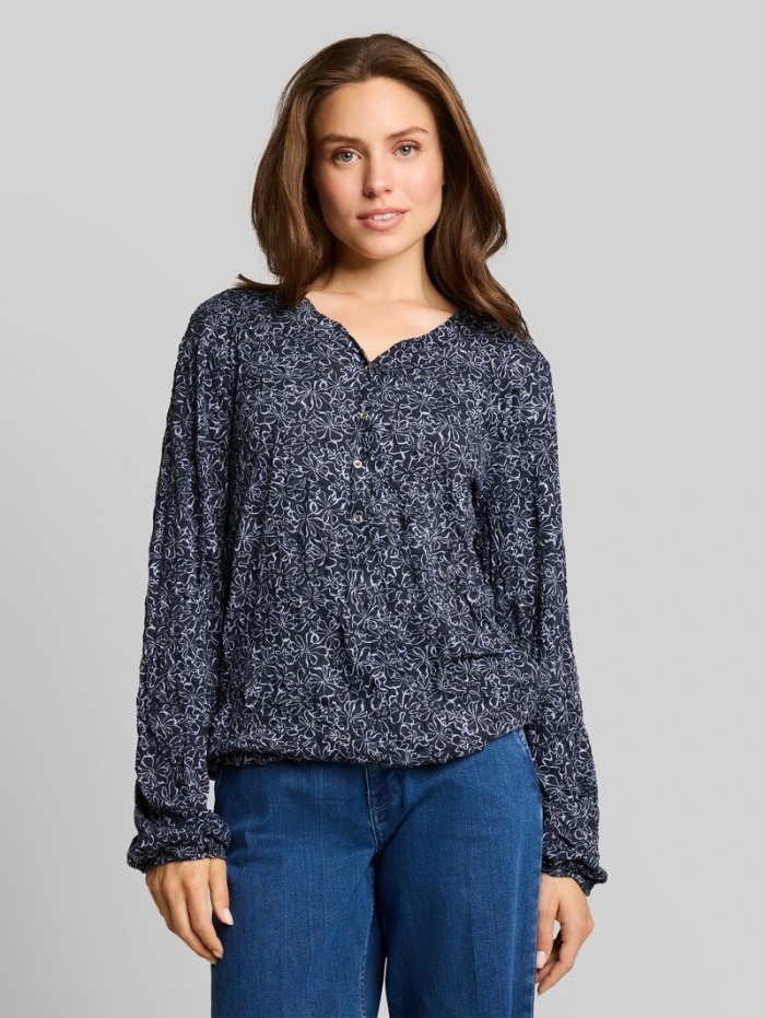 Tom Tailor Crinkle Langarmshirt mit Blumenmuster - Navy White Flower Print Tom Tailor Crinkle Langarmshirt mit Blumenmuster - Navy White Flower Print