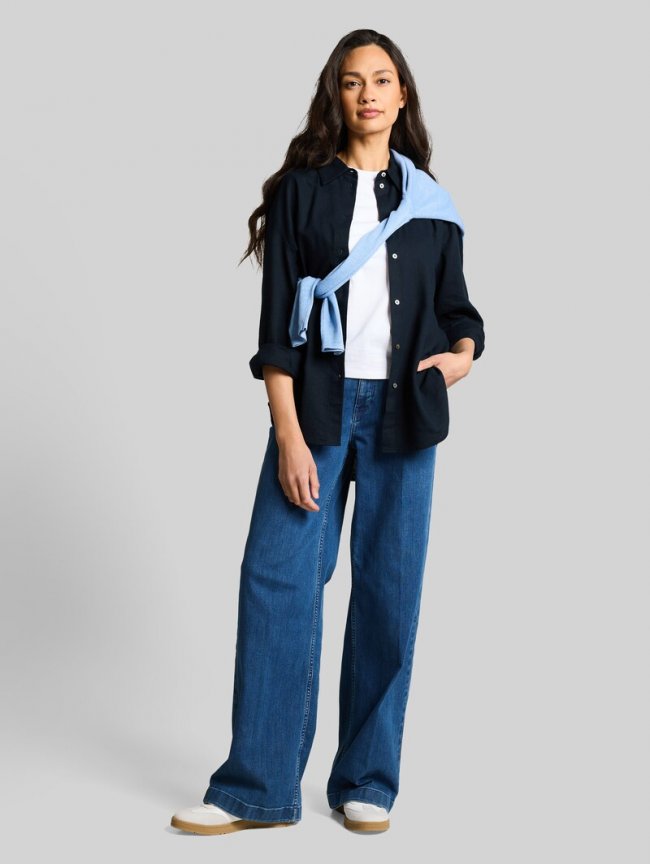 Tom Tailor Oversize Hemdbluse mit Leinenanteil - Sky Captain Blue Tom Tailor Oversize Hemdbluse mit Leinenanteil - Sky Captain Blue