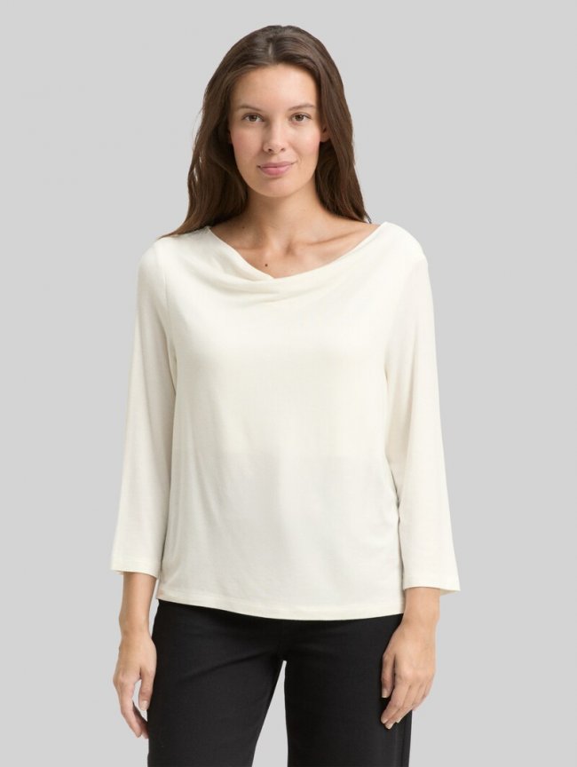 Tom Tailor Langarmshirt mit Wasserfallkragen - Whisper White Tom Tailor Langarmshirt mit Wasserfallkragen - Whisper White