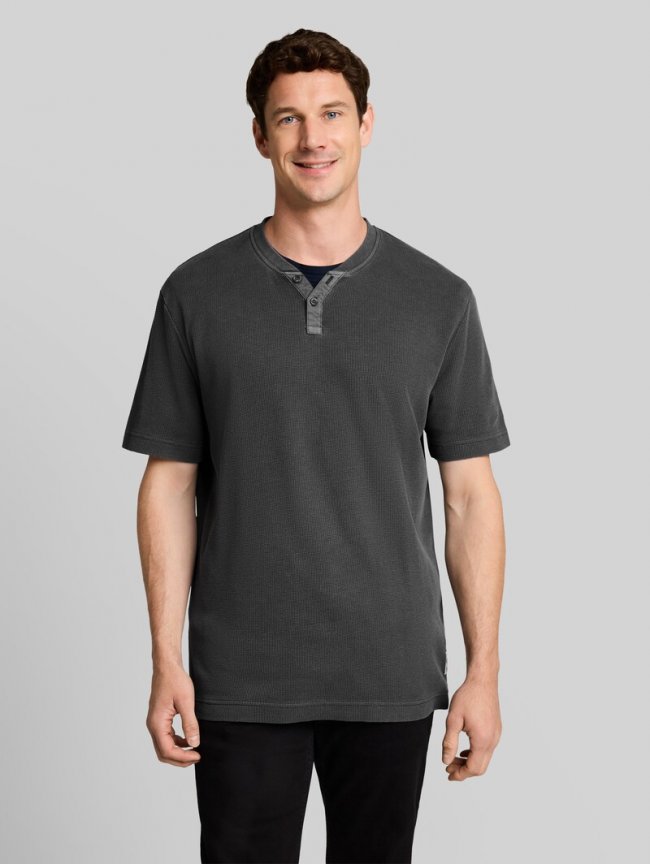 Tom Tailor Henley T-Shirt mit Waffelstruktur - Tarmac Grey Tom Tailor Henley T-Shirt mit Waffelstruktur - Tarmac Grey