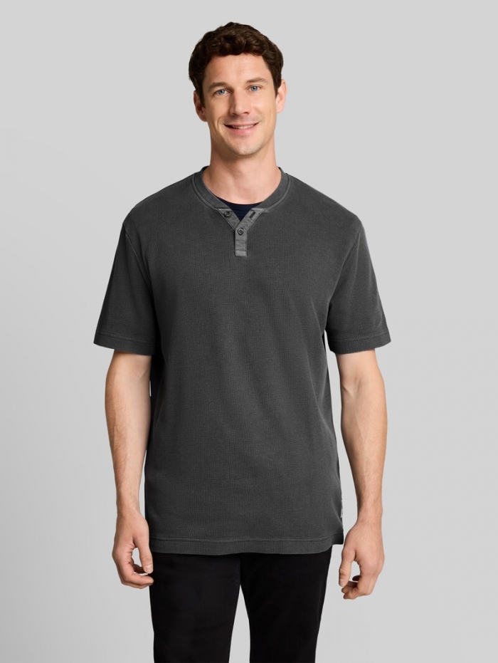 Tom Tailor Henley T-Shirt mit Waffelstruktur - Tarmac Grey Tom Tailor Henley T-Shirt mit Waffelstruktur - Tarmac Grey