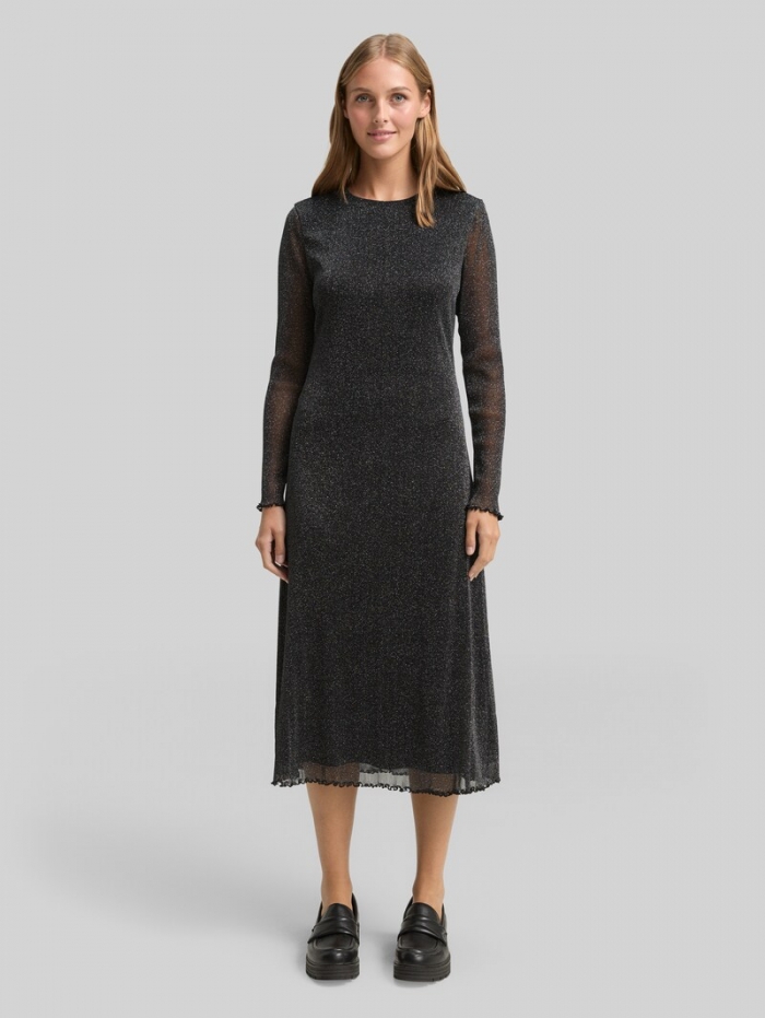 Tom Tailor Midi-Meshkleid mit Glitzer-Effekt - Black With Silver Tom Tailor Midi-Meshkleid mit Glitzer-Effekt - Black With Silver