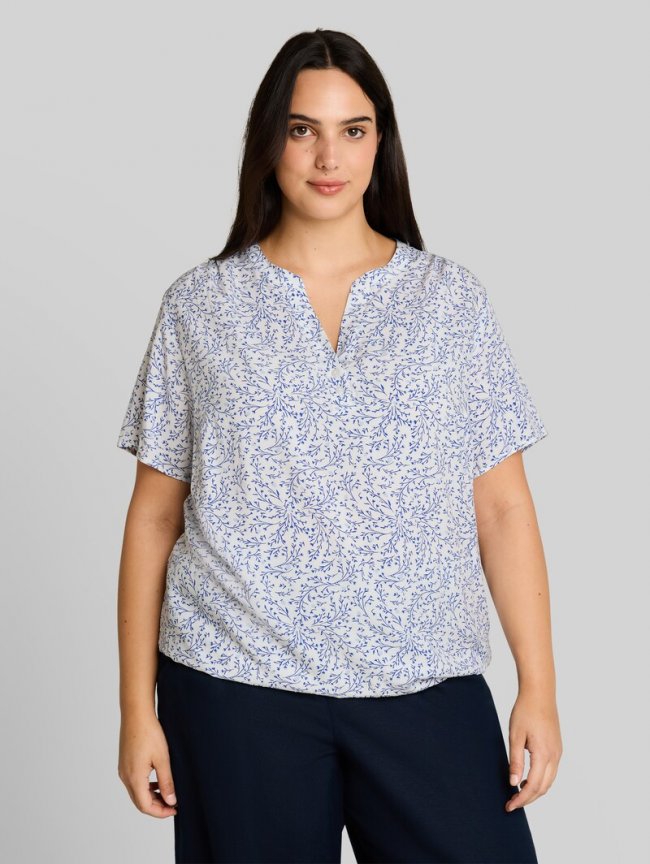 Tom Tailor Plus Size - Bluse mit Muster - White Small Leaves Design Tom Tailor Plus Size - Bluse mit Muster - White Small Leaves Design