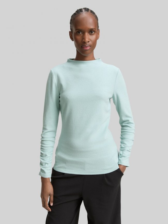 Tom Tailor Langarmshirt mit Raffärmeln - Silver Cloud Blue Melange Tom Tailor Langarmshirt mit Raffärmeln - Silver Cloud Blue Melange
