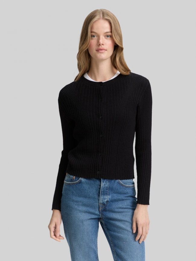 Tom Tailor Cardigan mit Rippstruktur - Deep Black Tom Tailor Cardigan mit Rippstruktur - Deep Black