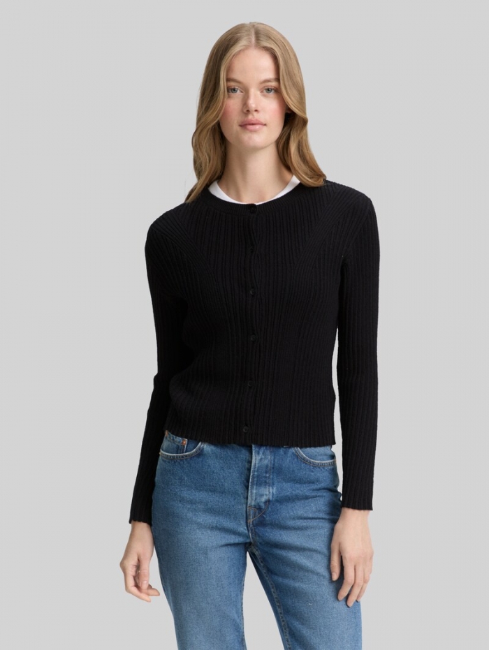 Tom Tailor Cardigan mit Rippstruktur - Deep Black
