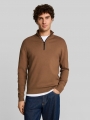 Tom Tailor Relaxed Fit Troyer Strickpullover - Malt Brown Tom Tailor Relaxed Fit Troyer Strickpullover - Malt Brown