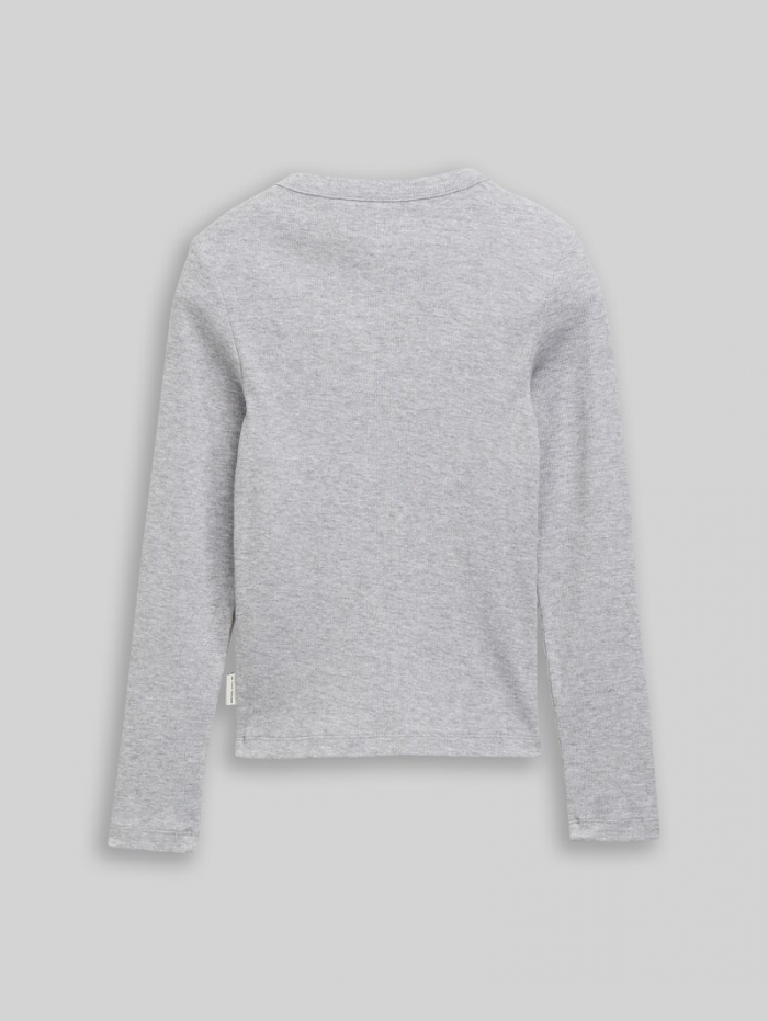 Tom Tailor Henley Langarmshirt mit Rippstruktur - Light Stone Grey Melange Tom Tailor Henley Langarmshirt mit Rippstruktur - Light Stone Grey Melange