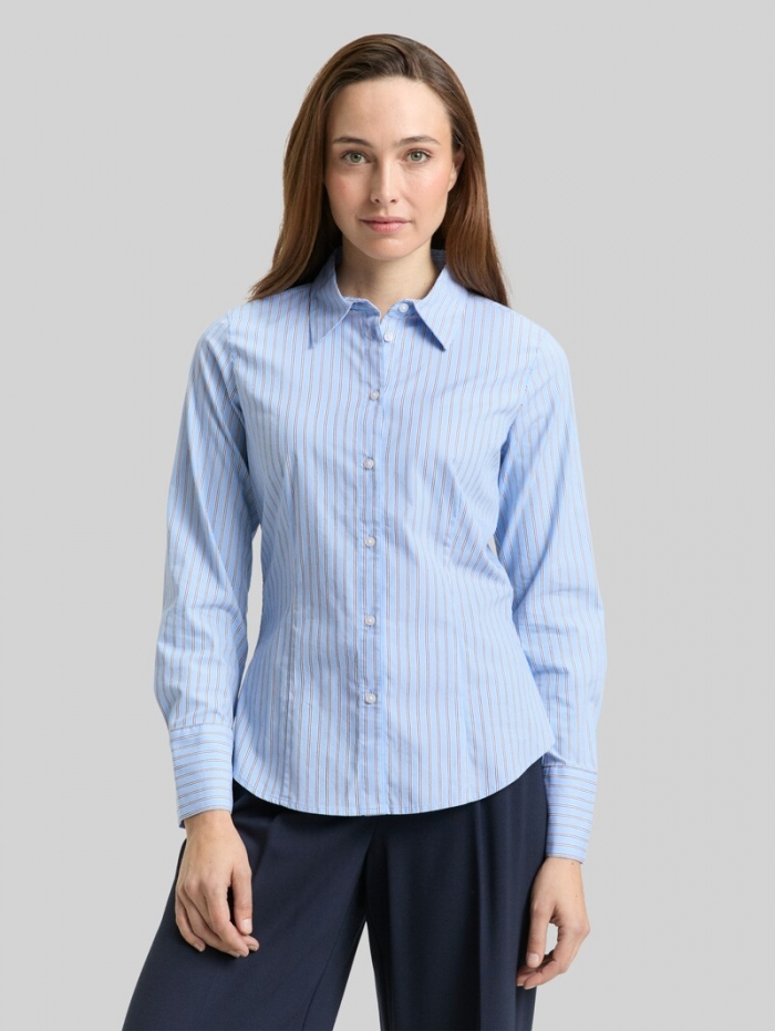 Tom Tailor Fitted Popeline Hemdbluse - Blue White Poplin Stripe Tom Tailor Fitted Popeline Hemdbluse - Blue White Poplin Stripe