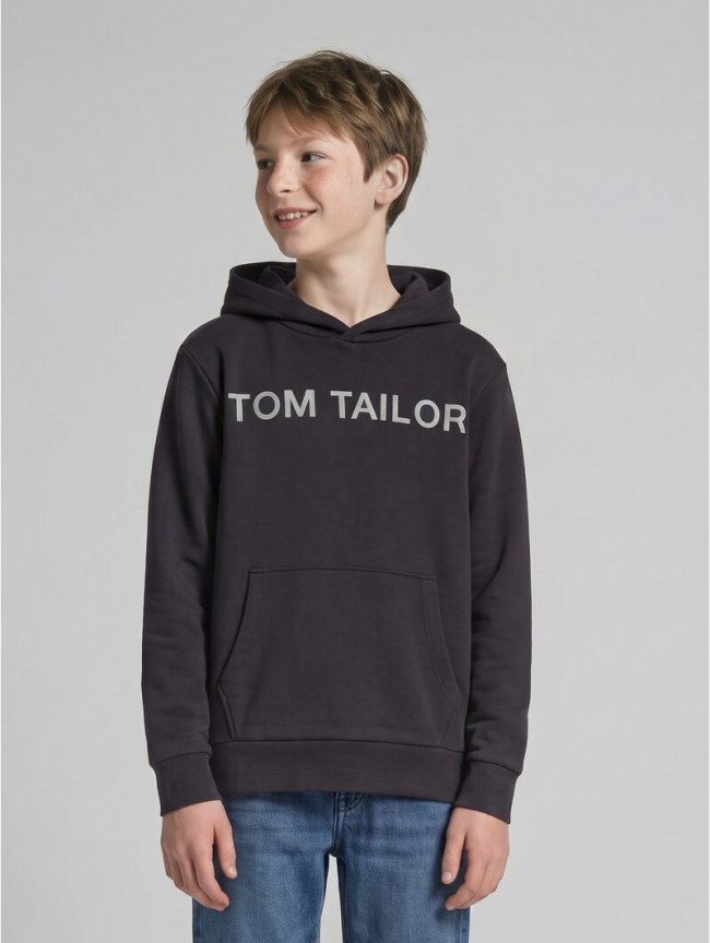 Tom Tailor Hoodie Sweatshirt mit Logo-Print - Coal Grey Tom Tailor Hoodie Sweatshirt mit Logo-Print - Coal Grey