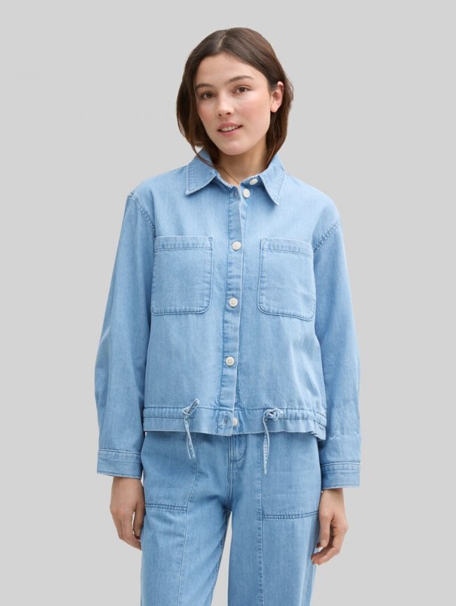 Tom Tailor Lightweight Jeansjacke mit Kordelzug - Used Bleached Blue Denim Tom Tailor Lightweight Jeansjacke mit Kordelzug - Used Bleached Blue Denim