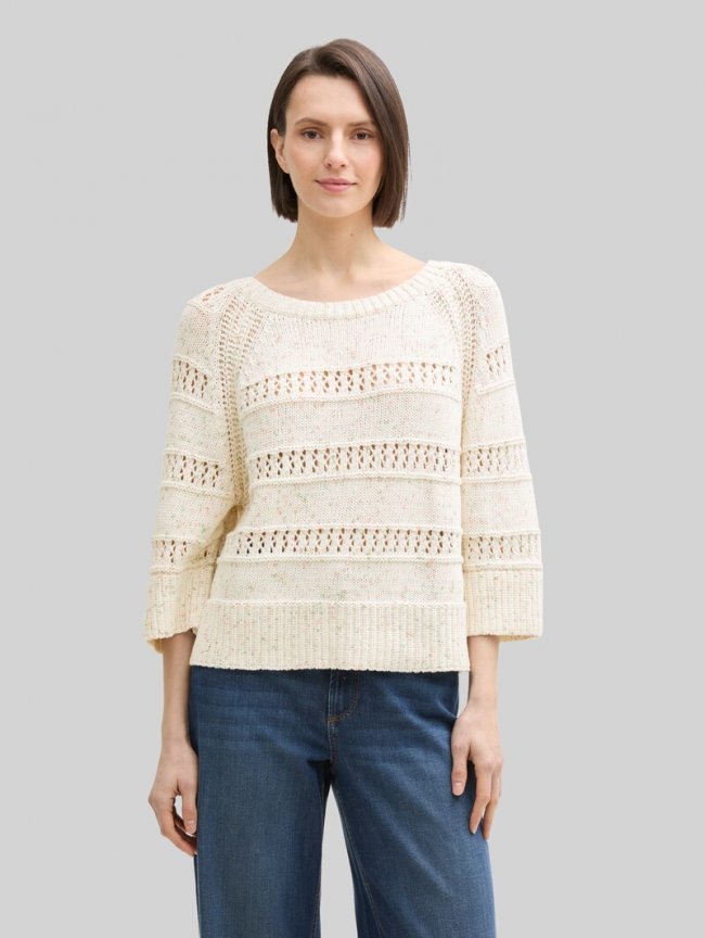 Tom Tailor Loose Fit Strickpullover - Colourful Green Coral Design Tom Tailor Loose Fit Strickpullover - Colourful Green Coral Design