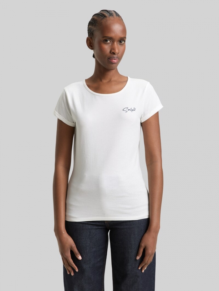 Tom Tailor Slim Fit T-Shirt mit Stickerei - Whisper White Tom Tailor Slim Fit T-Shirt mit Stickerei - Whisper White