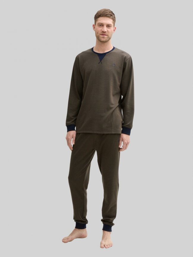 Tom Tailor Pyjama-Set mit Logo-Print und Kordelzug - Green-dark-multicolor Tom Tailor Pyjama-Set mit Logo-Print und Kordelzug - Green-dark-multicolor