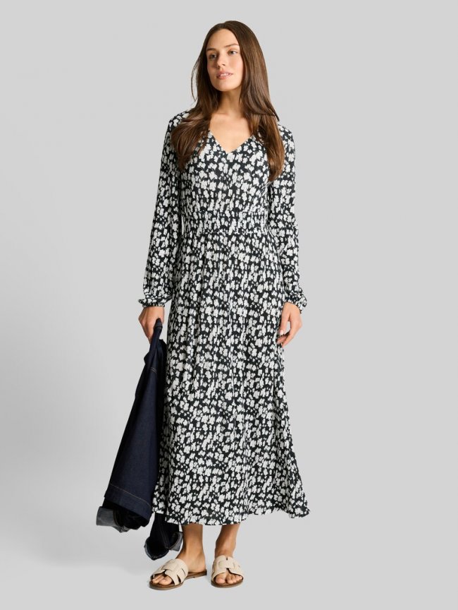 Tom Tailor Crinkle Midi-Kleid mit Muster - Blue Ginkgo Minimal Tom Tailor Crinkle Midi-Kleid mit Muster - Blue Ginkgo Minimal