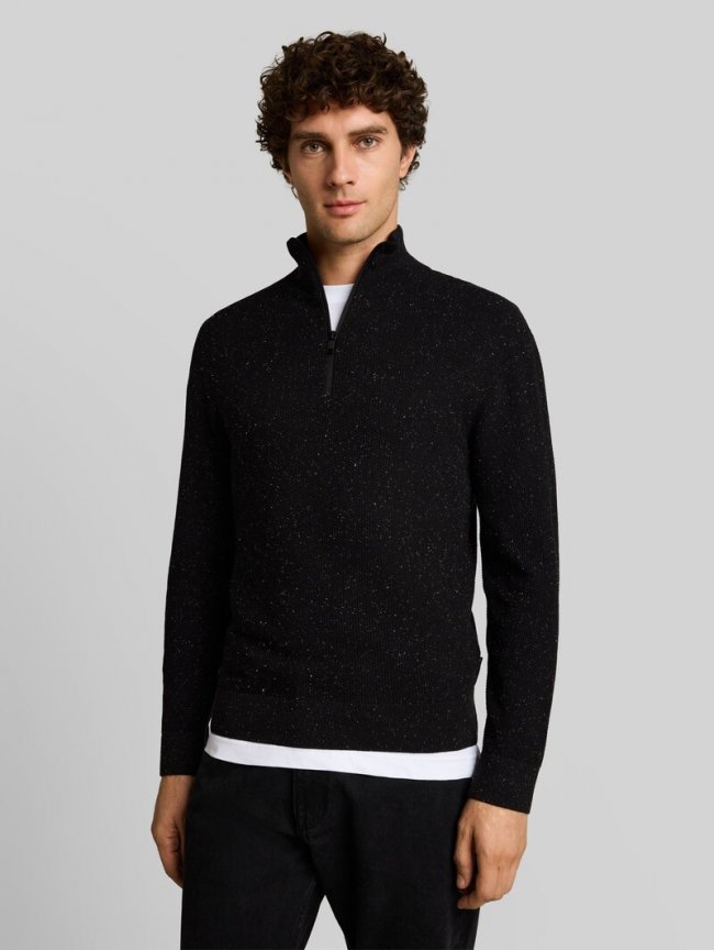 Tom Tailor Troyer Strickpullover aus Baumwolle - Black Multicolor Nep Tom Tailor Troyer Strickpullover aus Baumwolle - Black Multicolor Nep