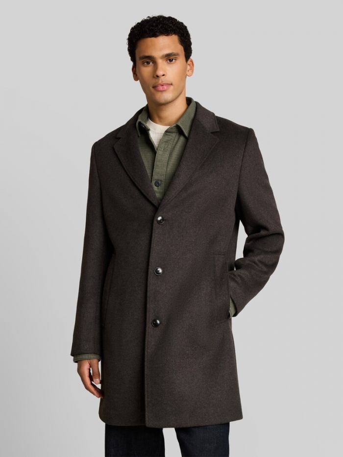 Tom Tailor Relaxed Fit Wollmantel mit Reverskragen - Brown Melange Herringbone