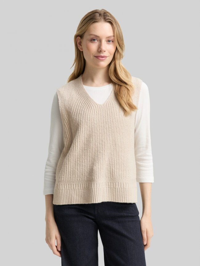 Tom Tailor Pullunder mit V-Ausschnitt - Sand Stone Beige Melange Tom Tailor Pullunder mit V-Ausschnitt - Sand Stone Beige Melange