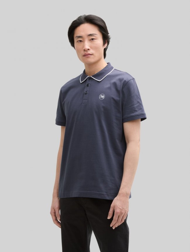 Tom Tailor Piqué Poloshirt mit Print - Blueish Grey Tom Tailor Piqué Poloshirt mit Print - Blueish Grey