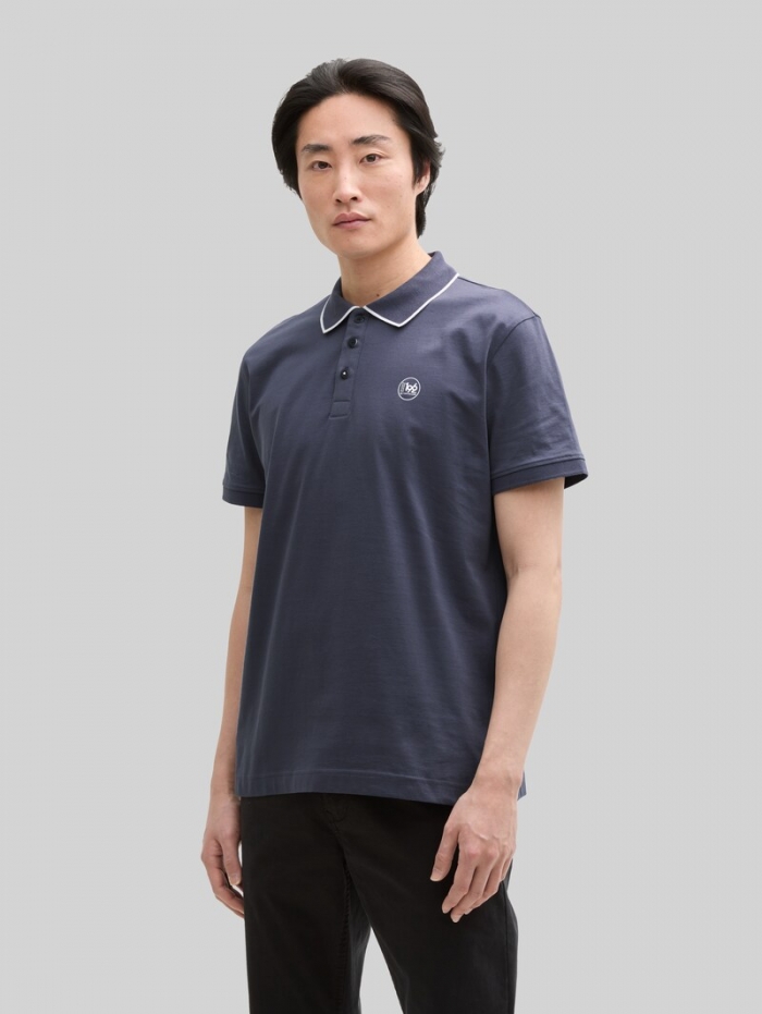 Tom Tailor Piqué Poloshirt mit Print - Blueish Grey Tom Tailor Piqué Poloshirt mit Print - Blueish Grey
