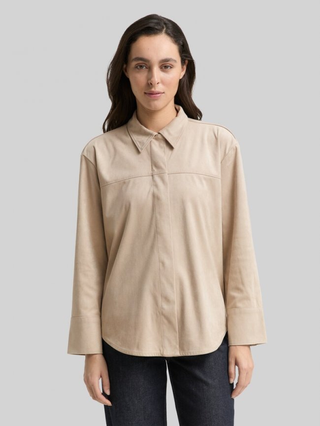 Tom Tailor Overshirt in Wildleder-Optik - Soft Taupe Grey Tom Tailor Overshirt in Wildleder-Optik - Soft Taupe Grey