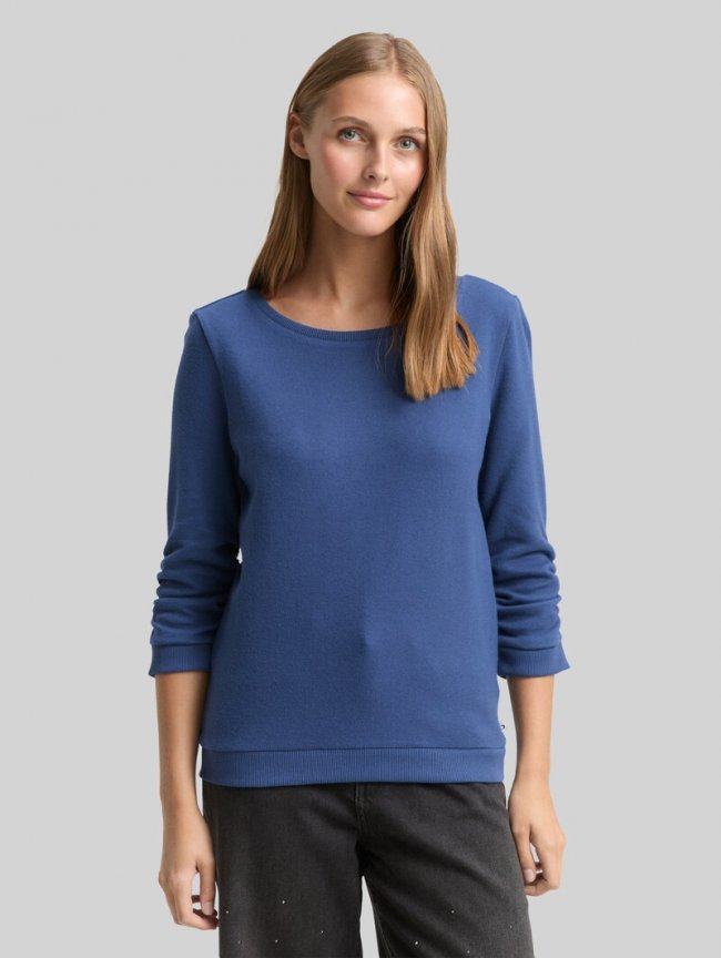 Tom Tailor Fitted Sweatshirt mit Raffungen - Dark Duck Blue Tom Tailor Fitted Sweatshirt mit Raffungen - Dark Duck Blue
