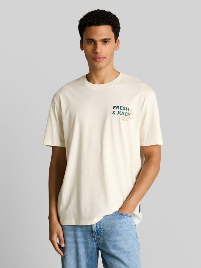 Tom Tailor Relaxed Fit T-Shirt mit Rückenprint - Wool White Tom Tailor Relaxed Fit T-Shirt mit Rückenprint - Wool White