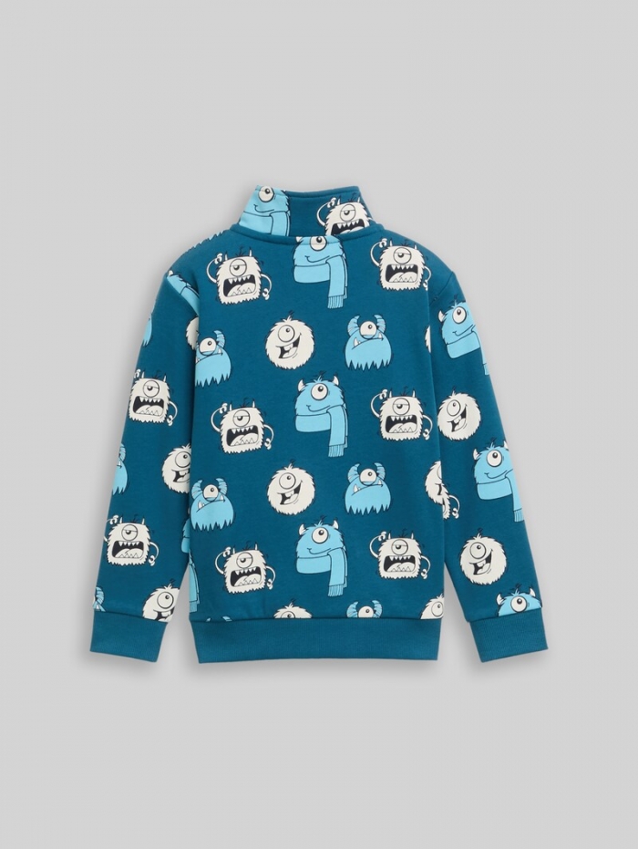 Tom Tailor Sweatjacke mit Allover-Print - Bluish Cozy Monster Design Tom Tailor Sweatjacke mit Allover-Print - Bluish Cozy Monster Design