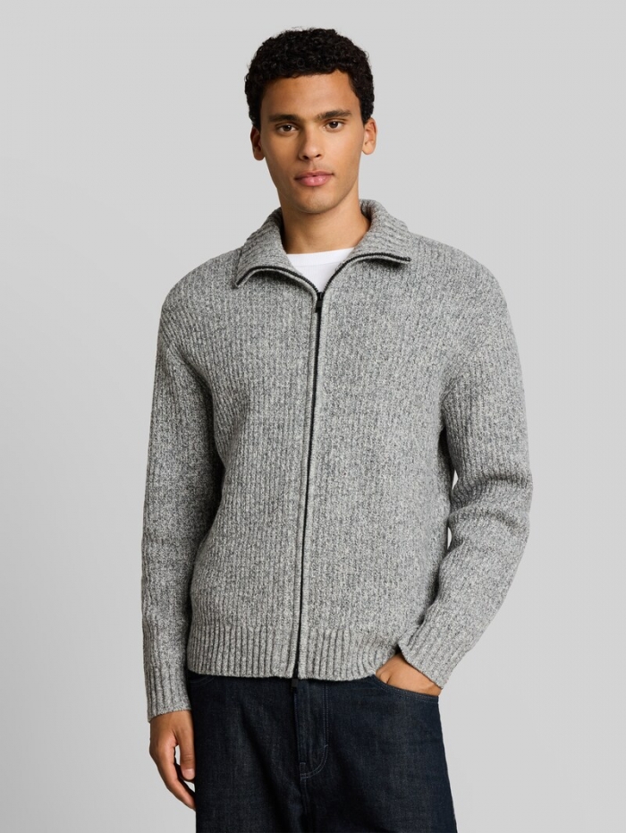 Tom Tailor Relaxed Fit Strickjacke mit Reißverschluss - Grey Black Structure Tom Tailor Relaxed Fit Strickjacke mit Reißverschluss - Grey Black Structure
