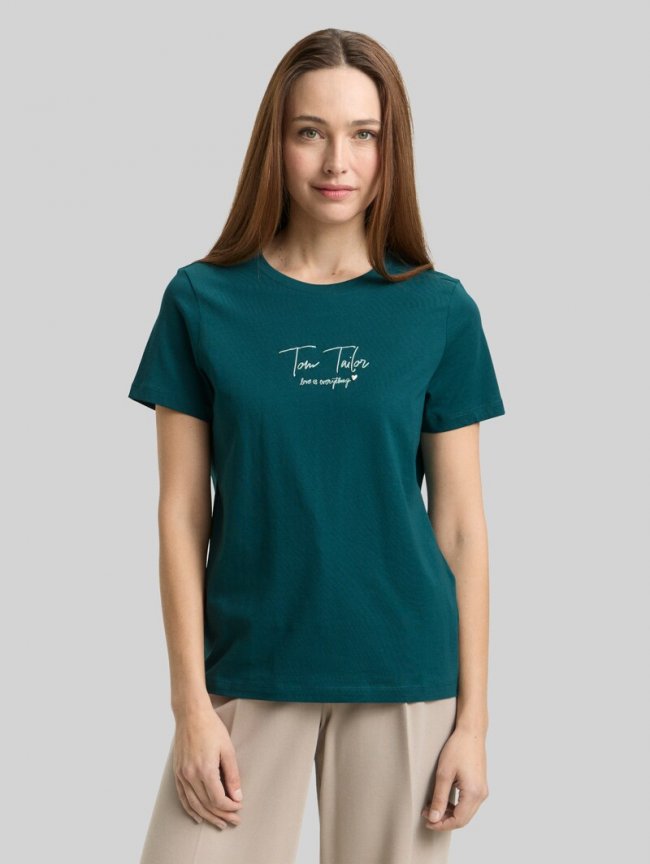 Tom Tailor T-Shirt mit Logo-Print - Deep Meadow Green Tom Tailor T-Shirt mit Logo-Print - Deep Meadow Green