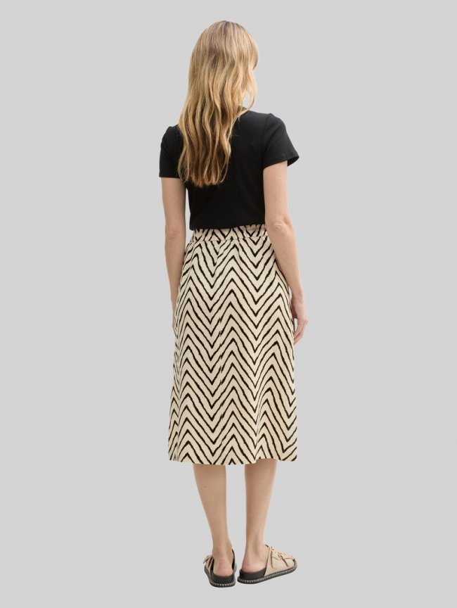 Tom Tailor High Waist Midi-Rock mit Leinenanteil - Natural Zig Zag Design Tom Tailor High Waist Midi-Rock mit Leinenanteil - Natural Zig Zag Design