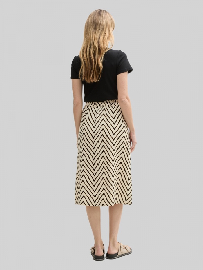 Tom Tailor High Waist Midi-Rock mit Leinenanteil - Natural Zig Zag Design Tom Tailor High Waist Midi-Rock mit Leinenanteil - Natural Zig Zag Design