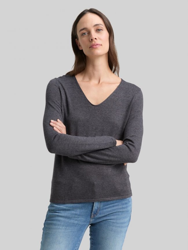 Tom Tailor Strickpullover mit V-Ausschnitt - Evident Anthracite Melange Tom Tailor Strickpullover mit V-Ausschnitt - Evident Anthracite Melange