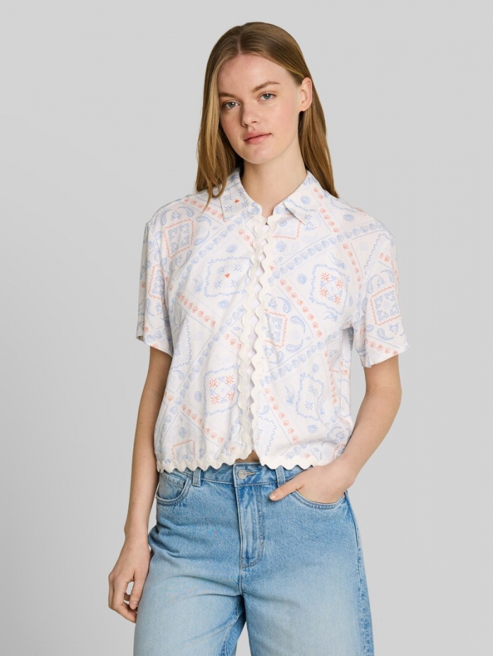 Tom Tailor Boxy Fit Bluse mit Leinenanteil - White Blue Coral Paisley Print Tom Tailor Boxy Fit Bluse mit Leinenanteil - White Blue Coral Paisley Print