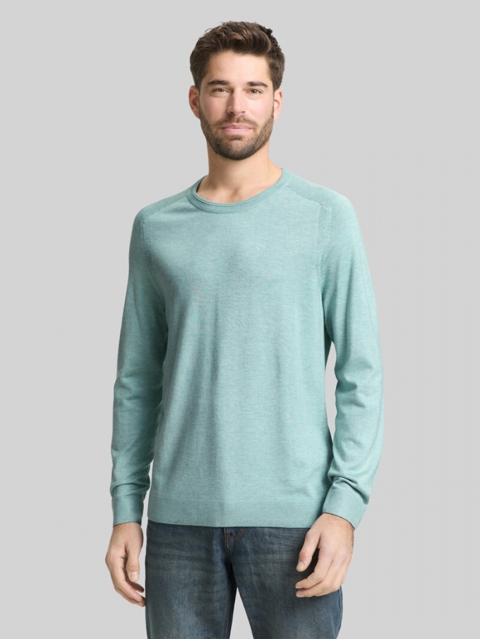 Tom Tailor Basic Strickpullover mit Rundhalsausschnitt - Soft Greyish Green Melange