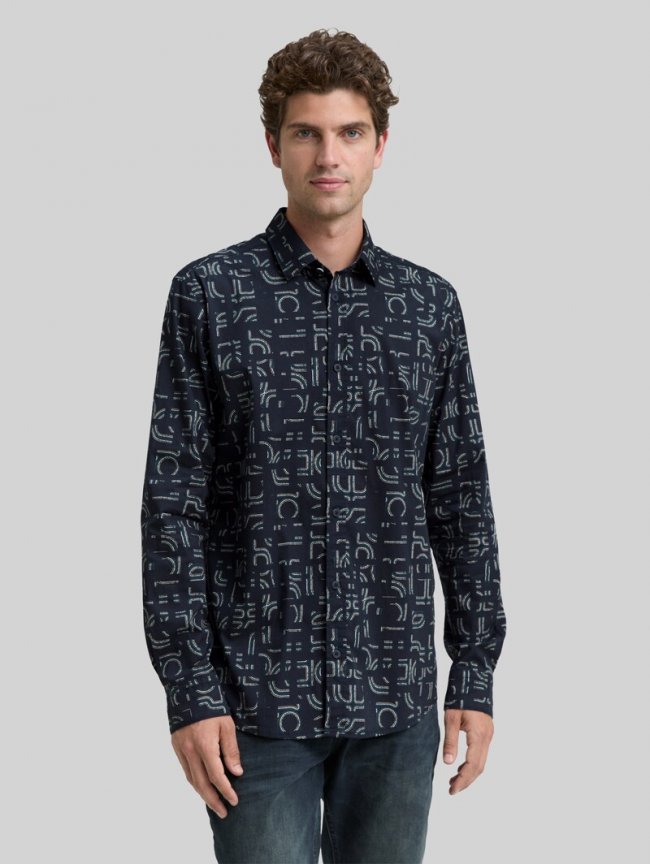 Tom Tailor Slim Fit Hemd mit Stretch - Navy Irregular Design Tom Tailor Slim Fit Hemd mit Stretch - Navy Irregular Design