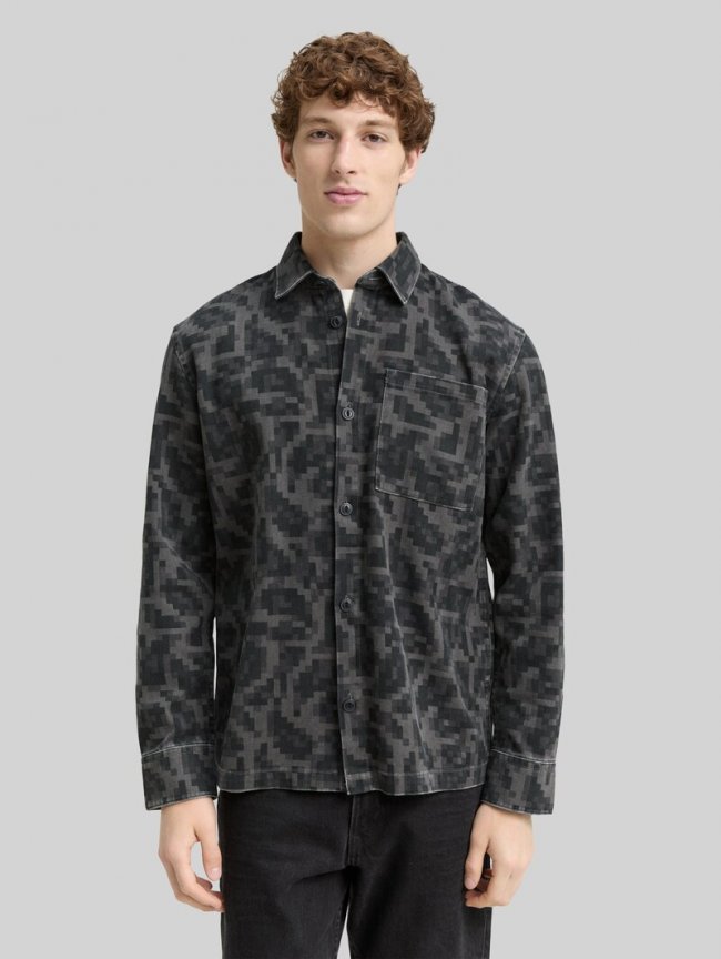 Tom Tailor Overshirt mit Brusttasche - Night Grey Big Pixel Print Tom Tailor Overshirt mit Brusttasche - Night Grey Big Pixel Print