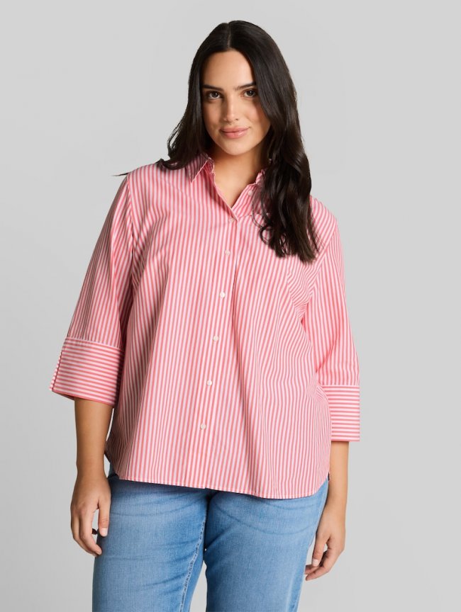 Tom Tailor Plus Size - Hemdbluse mit Streifenmuster - Soft Coral White Thin Stripe Tom Tailor Plus Size - Hemdbluse mit Streifenmuster - Soft Coral White Thin Stripe