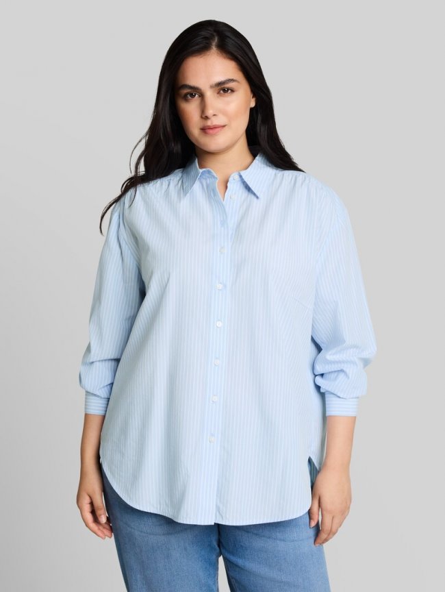 Tom Tailor Plus Size - Loose Fit Popeline Hemdbluse - Mid Blue White Stripe Tom Tailor Plus Size - Loose Fit Popeline Hemdbluse - Mid Blue White Stripe
