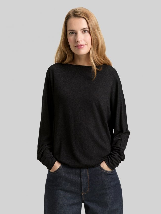 Tom Tailor Loose Fit Langarmshirt mit Glitzer-Effekt - Deep Black Tom Tailor Loose Fit Langarmshirt mit Glitzer-Effekt - Deep Black