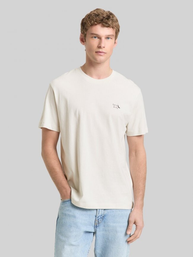 Tom Tailor Relaxed Fit T-Shirt aus Baumwolle - Greyish White Tom Tailor Relaxed Fit T-Shirt aus Baumwolle - Greyish White