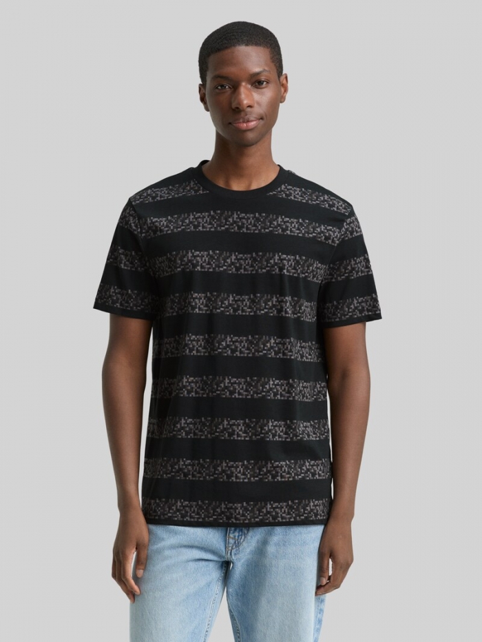 Tom Tailor T-Shirt mit Streifenmuster - Dark Grey Mini Pixel Stripe Tom Tailor T-Shirt mit Streifenmuster - Dark Grey Mini Pixel Stripe