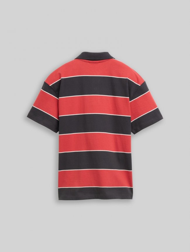 Tom Tailor Oversize Jersey Poloshirt aus Baumwolle - Wide Grey Red Block Stripe Tom Tailor Oversize Jersey Poloshirt aus Baumwolle - Wide Grey Red Block Stripe